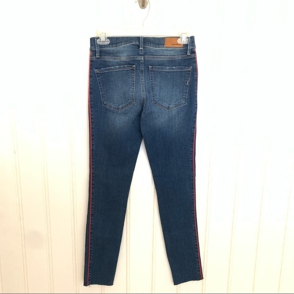 Express Ankle Legging Mid Rise Red Stripe Raw Hem - Picture 5 of 10